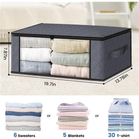 Storage 3-Pack Clothes Organizer Storage Bags Foldable Storage Box with Large - Picture 2 of 7